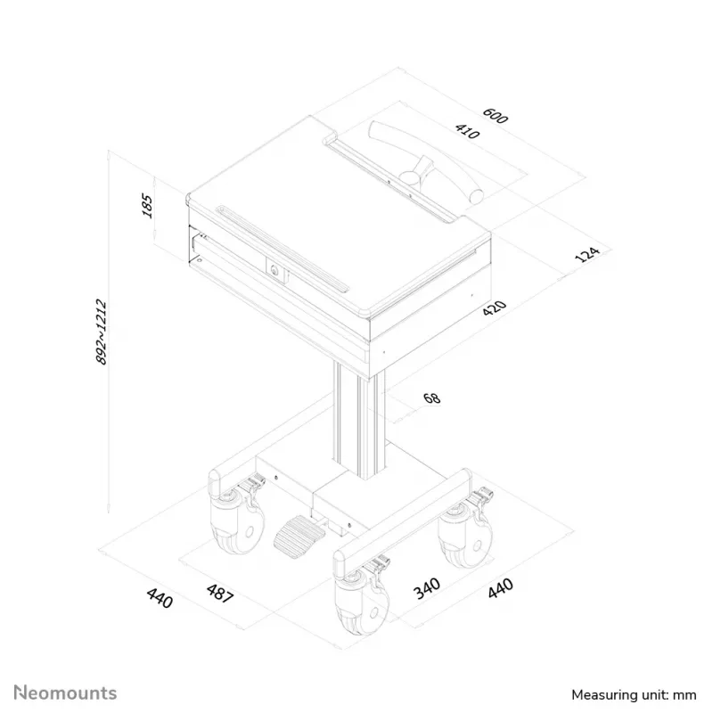 Neomounts MED-M100 mobilioji medicininė darbo stotelė - 17 colių - dujinė spyruoklė - užrakinama