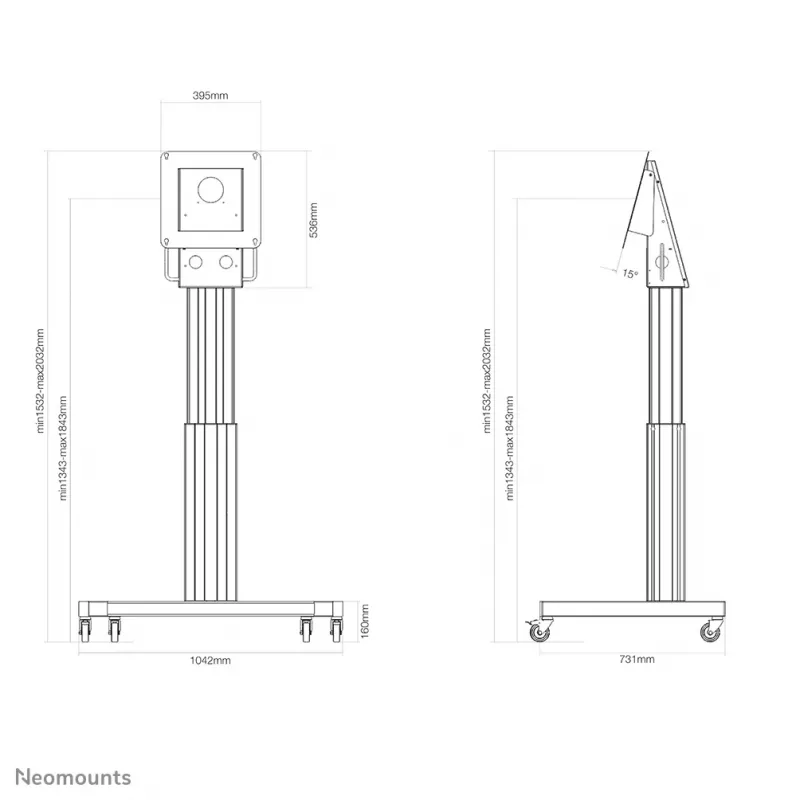Neomounts NM-HUB2LIFTSILVER mobilus televizoriaus stovas iki 50 colių – motorizuotas