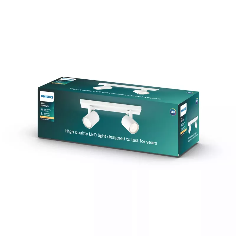 Paviršinis šviestuvas Philips myLiving 5309231P0, GU10 LED 7 W, 2700K, 255 lm, 2 šviesos šaltiniai, reguliuojamas, baltas