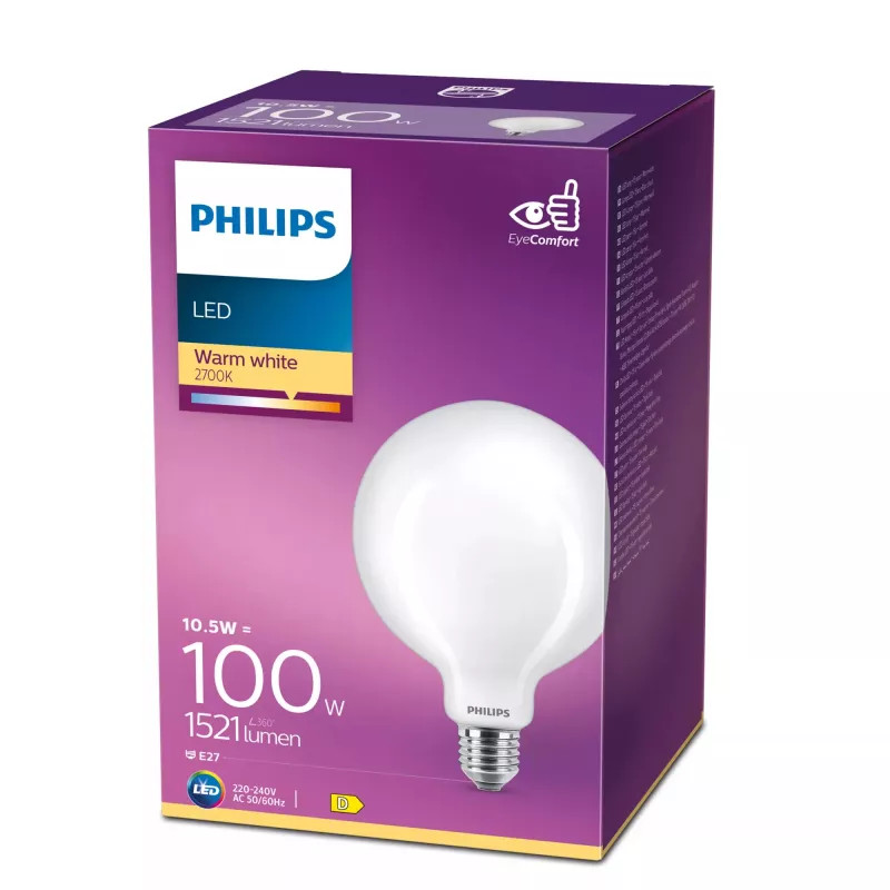 Philips Filament Lemputė Matinė 100W G120 E27, 10.5 W, 1521 lm, Šilta balta