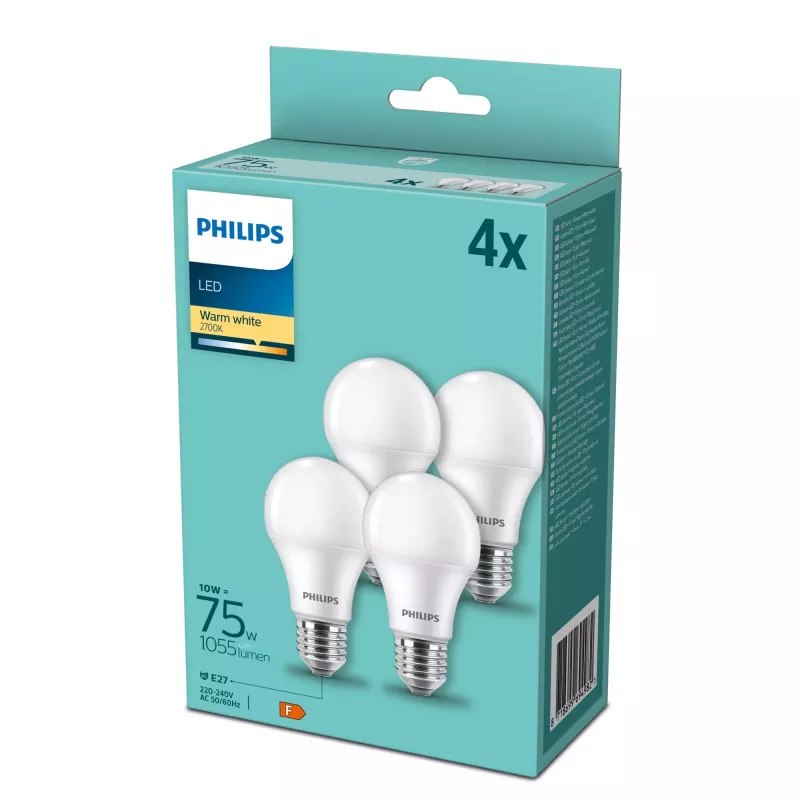 Philips LED lemputė E27, 4 vnt., 10 W (atitinka 75 W), 2700 K