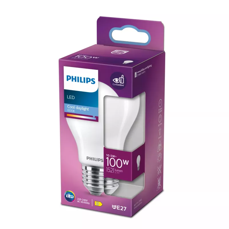 Philips LED lemputė Šalta dienos šviesa 6500 K 10.5 W E27