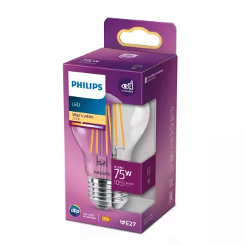 Philips kaitrinė LED lemputė skaidri 75W A60 E27 8.5W šilta balta 1055lm