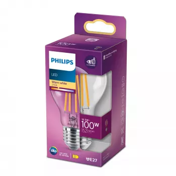 Philips LED kaitrinė lemputė skaidri 100W A60 E27 10.5W šilta balta 1521lm