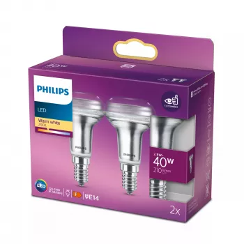 Philips LED Reflektorius R50 2.8W E14 x2, 40W atitikmuo, 210 lm, šilta balta