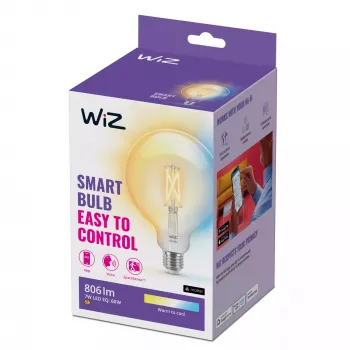 WiZ kaitrinė lemputė skaidri 60 W G125 E27, išmanioji lemputė, Wi-Fi/Bluetooth, skaidri, Wi-Fi 4 (802.11n), 802.11b, 802.11g, LED, E27