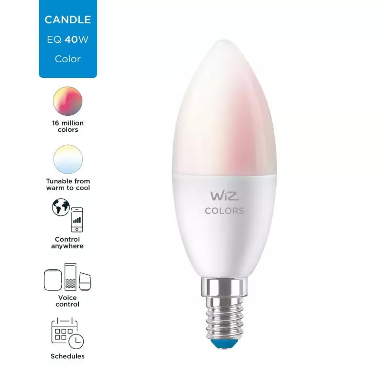 WiZ C37 E14 LED lemputė 4,9 W 470 lm spalvota balta Wi-Fi energijos klasė F