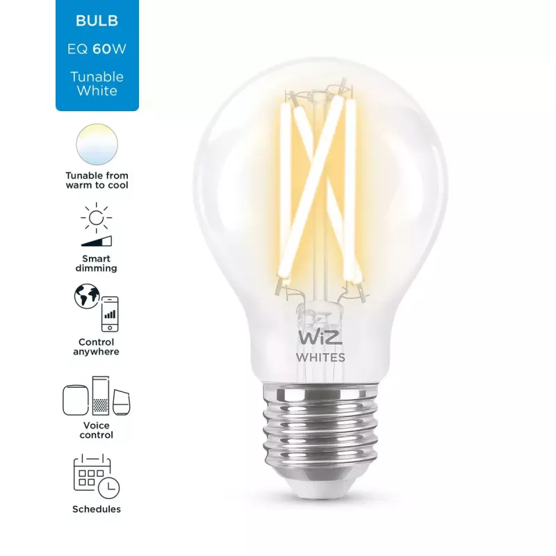 Išmanioji LED kaitrinės lemputės tipo lemputė WiZ A60 E27 7W (806 lm) skaidri, 220–240V