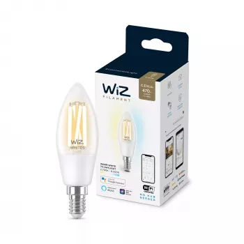 Išmanioji lemputė WiZ Filament Candle skaidri 4,9W C35 E14 Wi-Fi balta