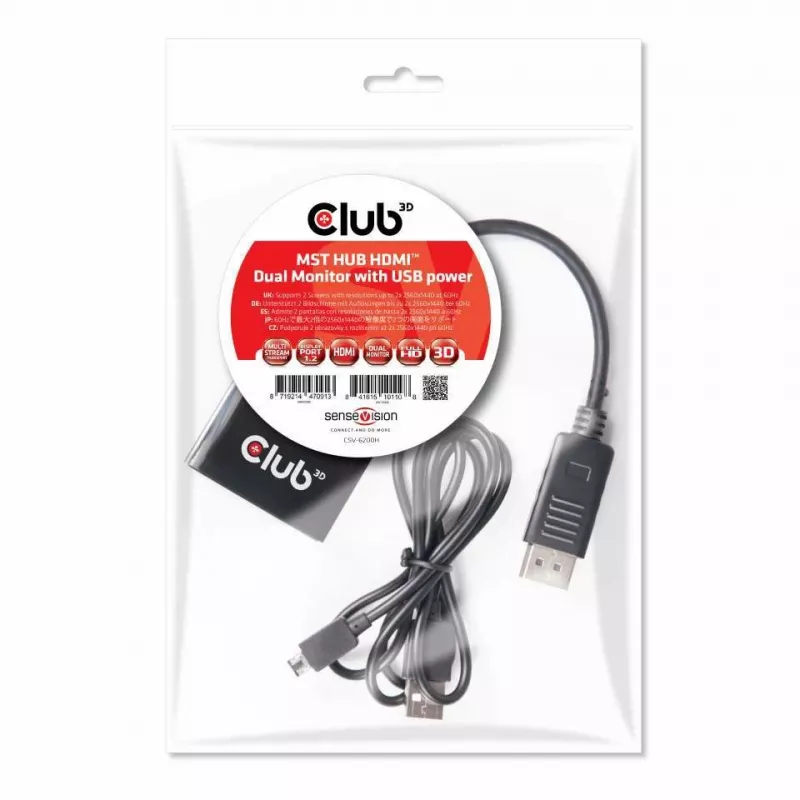 CLUB3D CSV-6200H MST Hub DisplayPort 1.2 į HDMI – dviejų monitorių adapteris