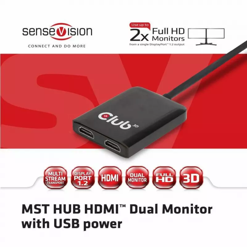 CLUB3D CSV-6200H MST Hub DisplayPort 1.2 į HDMI – dviejų monitorių adapteris