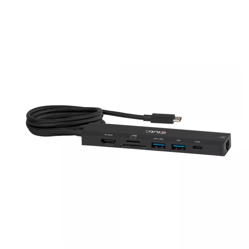 USB-C į HDMI stotelė CLUB3D 7-1 — laidinė, Gigabit Ethernet, juoda, 136×34×94,5 mm