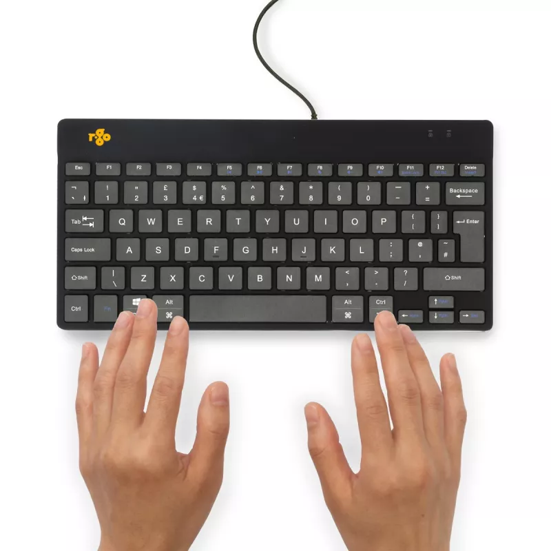 Ergonominė klaviatūra R-Go Tools Compact Break, kompaktiška su pertraukų programėle, QWERTY (JK), laidas, juoda