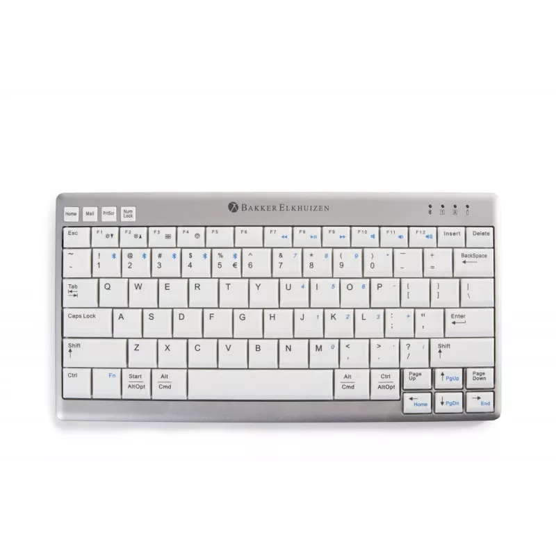 BakkerElkhuizen UltraBoard 950 Wireless US Qwerty, Mini, belaidė, Bluetooth, žirklinis jungiklis, QWERTY, šviesiai pilka, balta