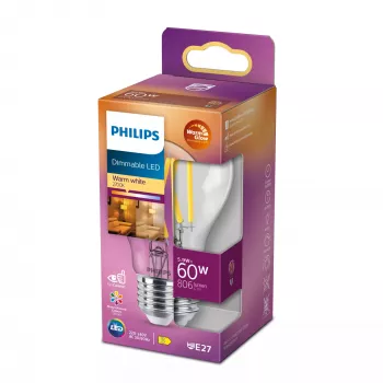 Philips Filament Lemputė Skaidri 60W A60 E27, 5,9 W, 60 W, E27, 806 lm, 15000 h, Šilta šviesa