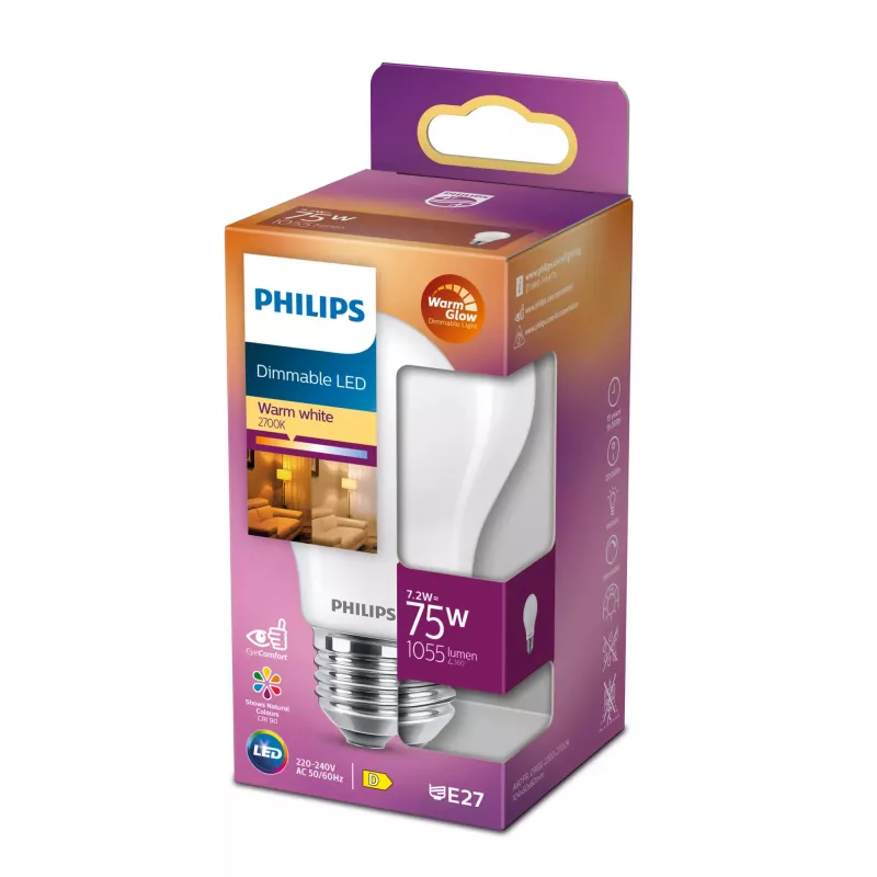 Philips Filament Lemputė Matinė 75W A60 E27, 7.2 W, 75 W, E27, 1055 lm, 15000 h, Šiltas švytėjimas