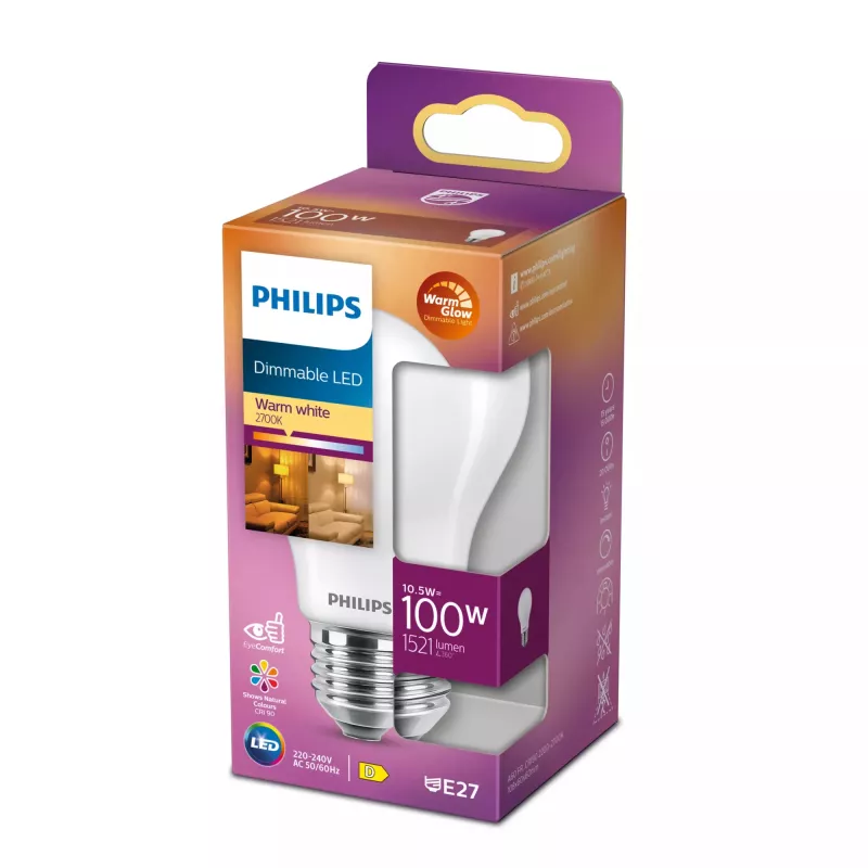 Philips Filament Lemputė Matinė 100W A60 E27, 10,5 W, 100 W, E27, 1521 lm, 15000 h, Šilta šviesa