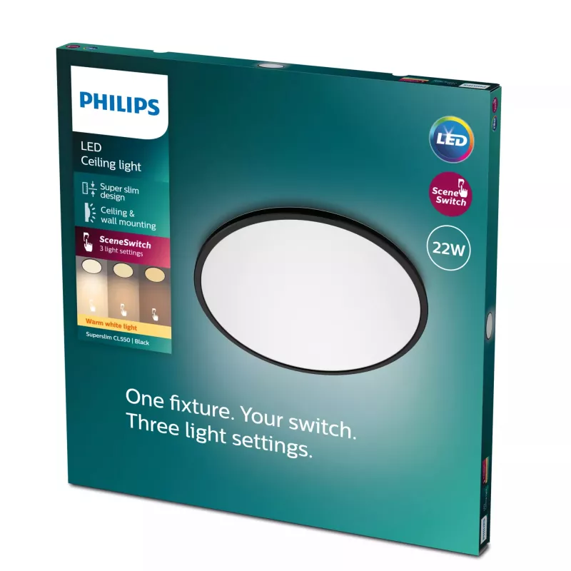 Lubinis šviestuvas Philips Functional Super Slim 22 W juodas LED apvalus