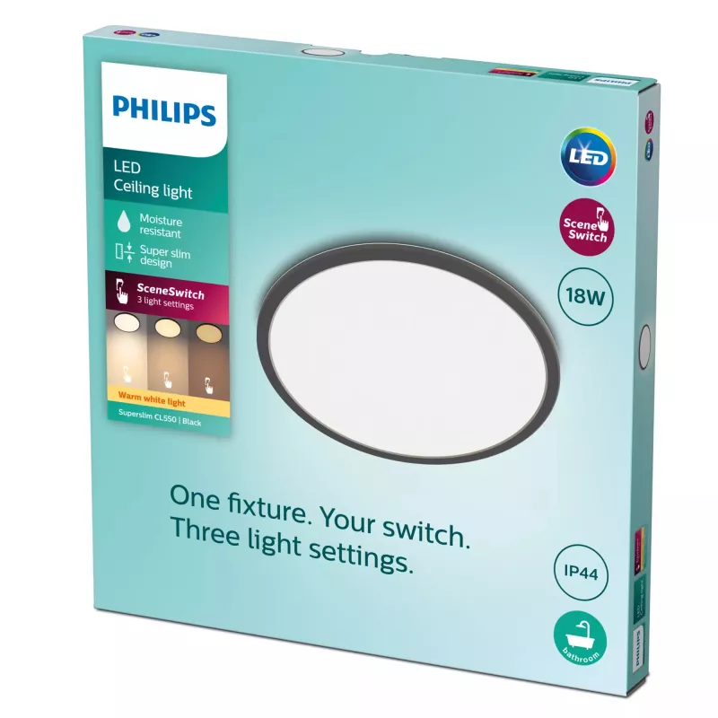 Philips Funkciniai Lubiniai Šviestuvai 18W 2700K 1500 lm Dimmable Paviršiniai LED Juodi