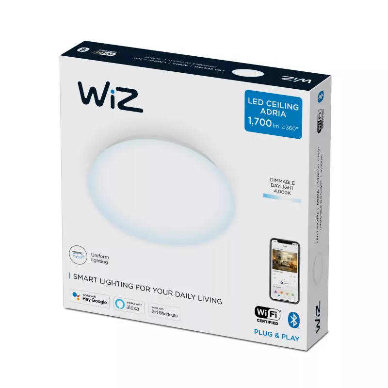 Protingas lubinis šviestuvas Signify WiZ Adria 17 W – Wi-Fi/Bluetooth, 320×320×68 mm, baltas
