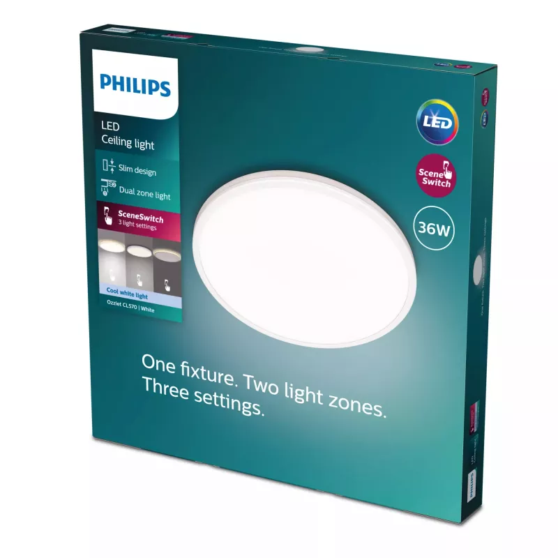 Lubinis šviestuvas Philips Functional Ozziet 36 W LED, apvalus 500 mm, baltas, su įmontuota lempa