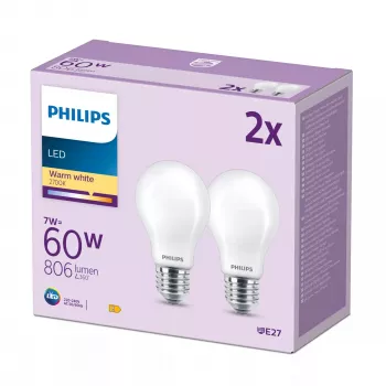 Philips LED lemputė Filament matinė 60W A60 E27 x2, 7 W, 60 W, E27, 806 lm, 15000 h, Šilta balta