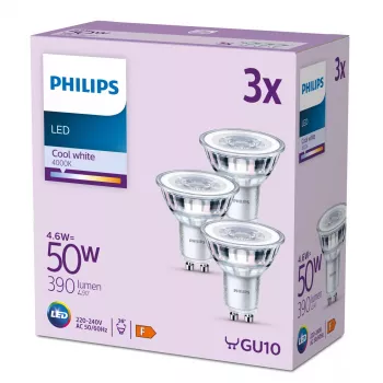Philips LED prožektorius 50W PAR16 GU10 x3, 4.6 W, 50 W, GU10, 390 lm, 15000 h, vėsiai balta