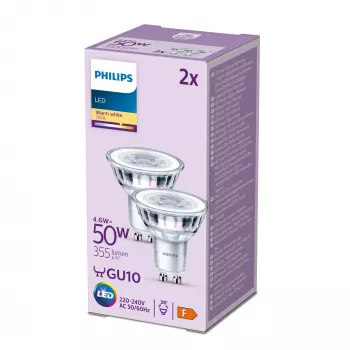 Philips Spot 50W PAR16 GU10 x2 LED lemputė, 4.6 W, 50 W, GU10, 355 lm, 15000 h, Šilta balta šviesa