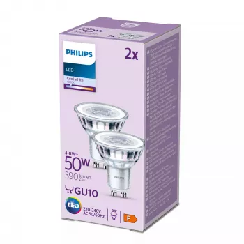 Philips Spot 50W PAR16 GU10 x2, 4,6 W, 50 W, GU10, 390 lm, 15000 h, Šalta balta