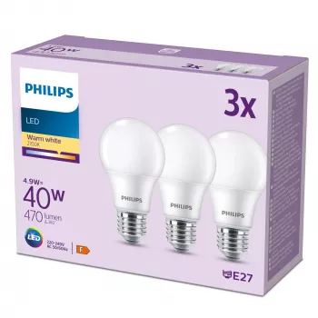Philips LED lemputė 4.9W A60 E27 x3, 40W atitikmuo, 470 lm, šilta balta
