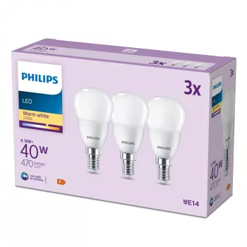 Philips Candle 40W P45 E14 x3 LED lemputė, 4.9 W, 470 lm, šilta balta
