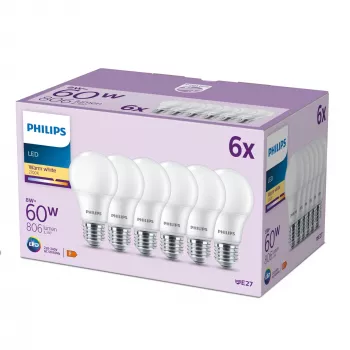 Philips LED lemputė 60W A60 E27 x6, 8 W, 60 W, E27, 806 lm, 15000 h, Šilta balta