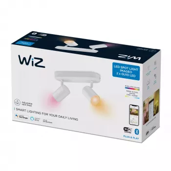 WiZ IMAGEO 2x reguliuojamas prožektorius, išmanus lubinis šviestuvas, Wi-Fi/Bluetooth, baltas, Wi-Fi 4 (802.11n), 802.11b, 802.11g, LED, metalas