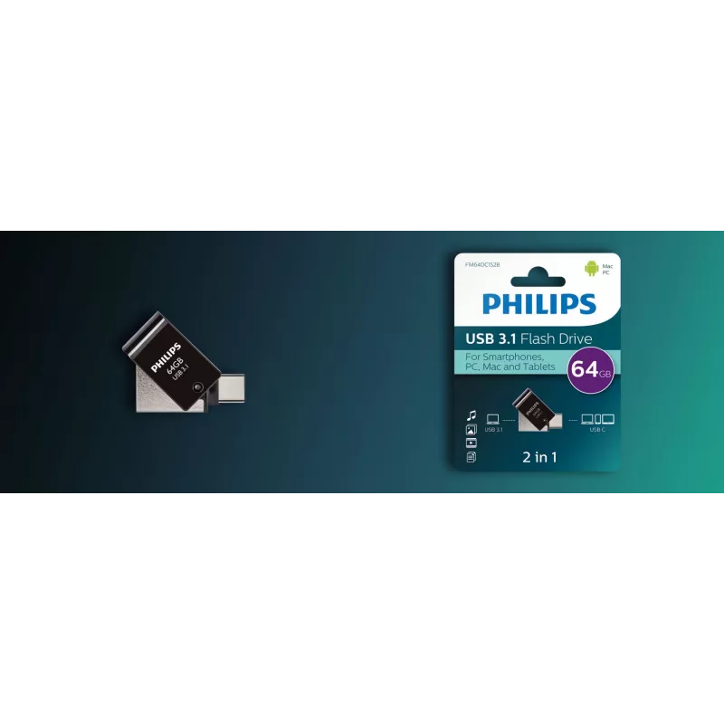 Philips FM64DC152B/00 USB atmintukas 64 GB USB Type-C 3.2 Gen 1 (3.1 Gen 1) Juodas