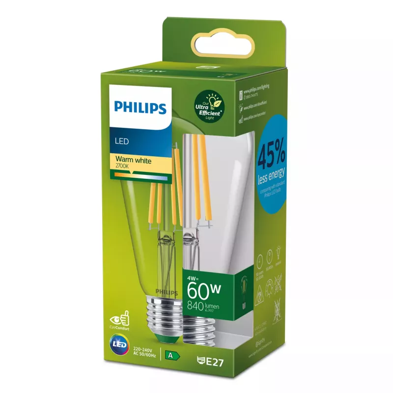 Philips Filament lemputė skaidri 60W ST64 E27, 4 W, 60 W, E27, 840 lm, 50000 h, Šilta balta