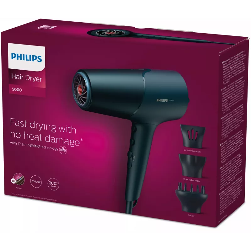 Philips 5000 serijos BHD512/20 plaukų džiovintuvas, mėlynas, su kilpele pakabinimui, 2300 W, 220-240 V