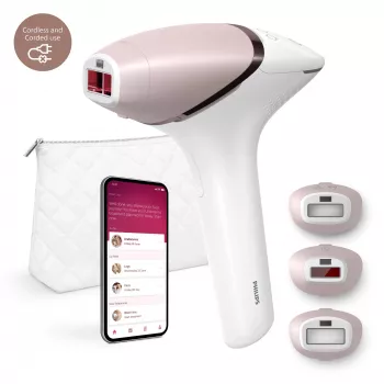 IPL plaukų šalinimo prietaisas Philips Lumea 9000 Series BRI955/01 — SenseIQ, baterija, auksinis/baltas, visos kojos 8,5 min
