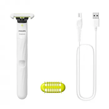 Philips Norelco OneBlade QP1924/22 Intimate, įmontuota baterija, šlapiam ir sausam skutimui, balta