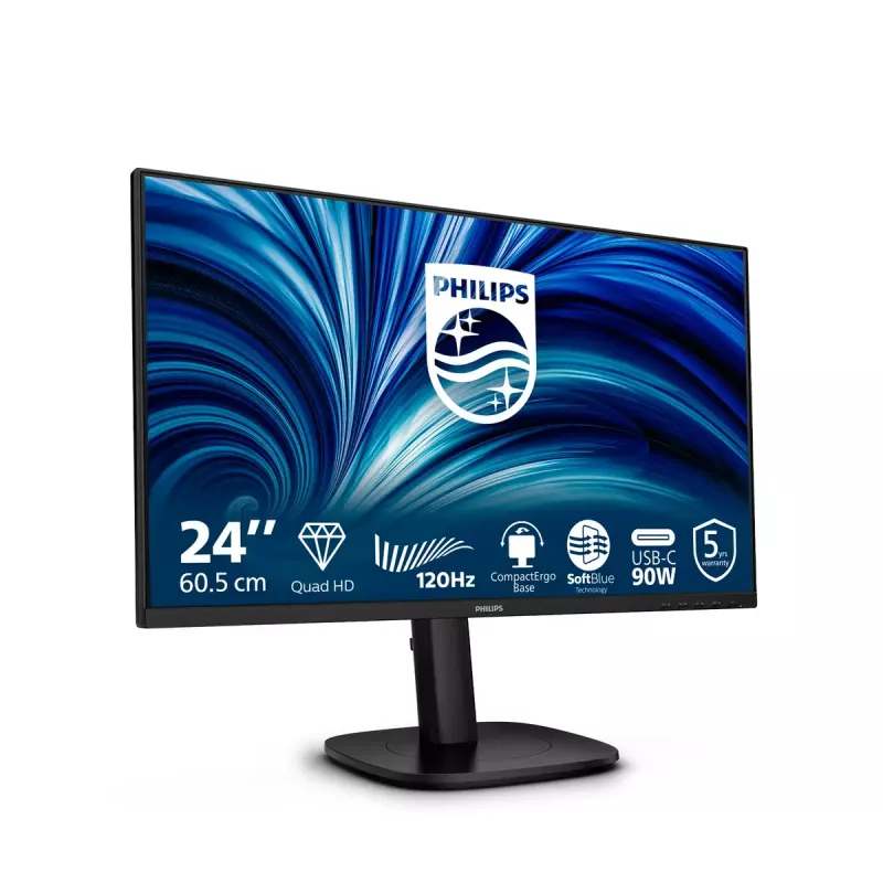 Monitorius Philips 24B2U3601 23.8 colio (60,5 cm) IPS Quad HD 2560x1440, USB 3.2 šakotuvas, USB-C, garsiakalbiai, reguliuojamas aukštis, VESA, juodas