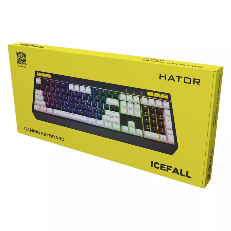HATOR Icefall klaviatūra žaidimams USB QWERTY JAV anglų juoda RGB LED