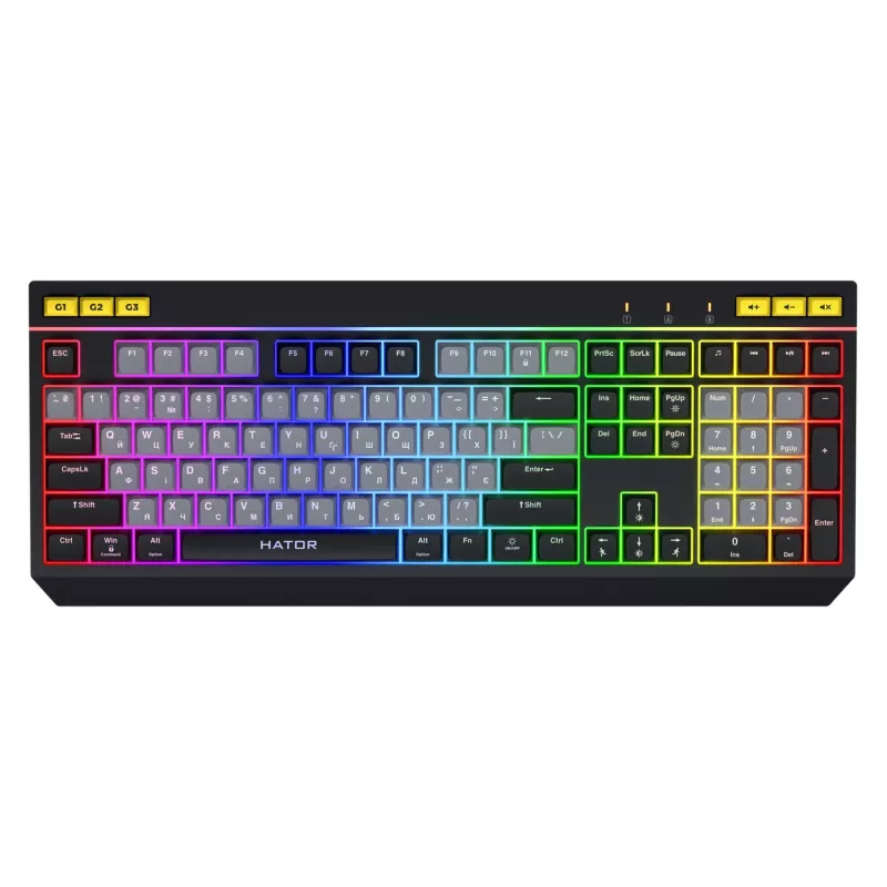 HATOR Icefall klaviatūra žaidimams USB QWERTY anglų JAV juoda RGB LED
