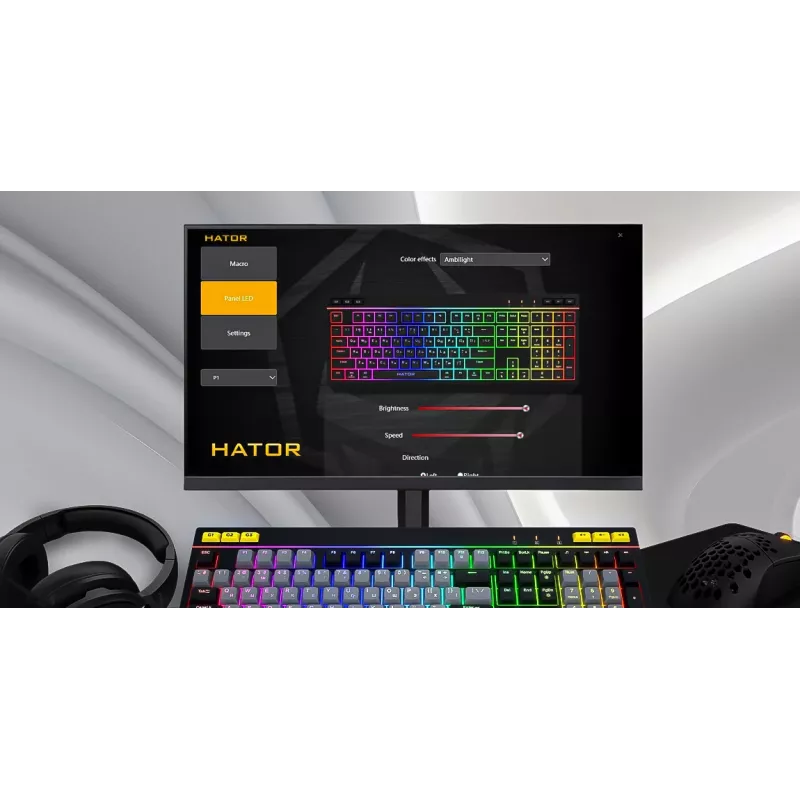 HATOR Icefall klaviatūra žaidimams USB QWERTY anglų JAV juoda RGB LED