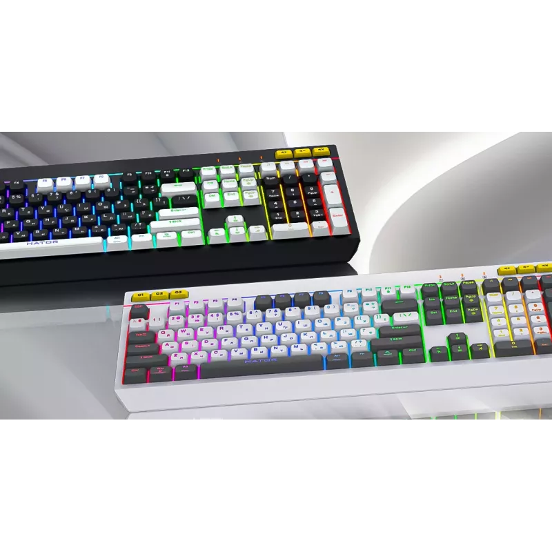 HATOR Icefall klaviatūra žaidimams USB QWERTY anglų JAV juoda RGB LED