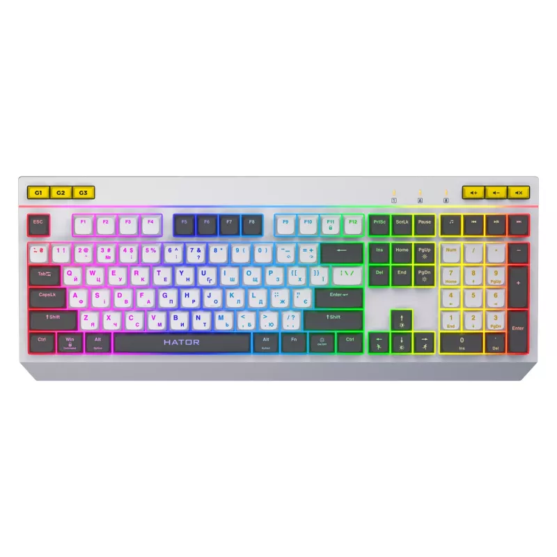 HATOR Icefall klaviatūra membraninė USB QWERTY amerikietiška balta Full-size RGB LED