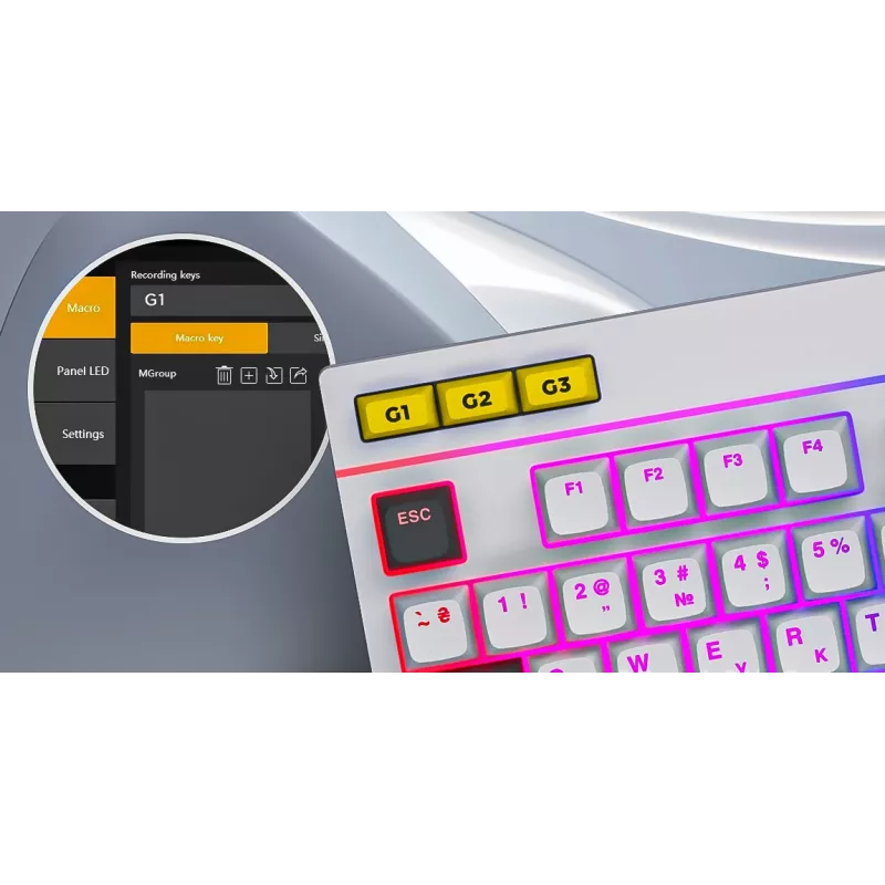 HATOR Icefall klaviatūra membraninė USB QWERTY amerikietiška balta Full-size RGB LED