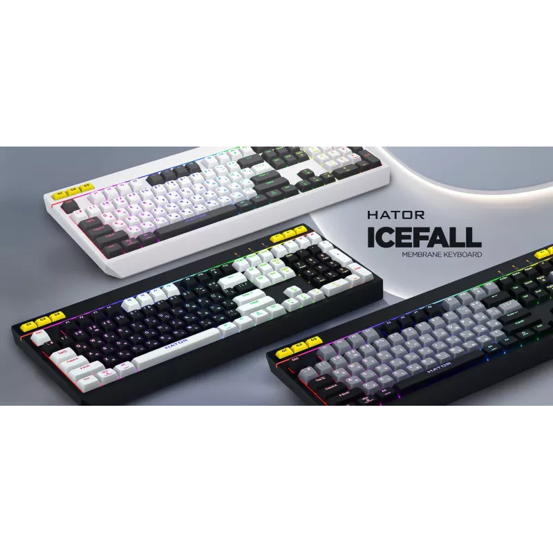 HATOR Icefall klaviatūra membraninė USB QWERTY amerikietiška balta Full-size RGB LED