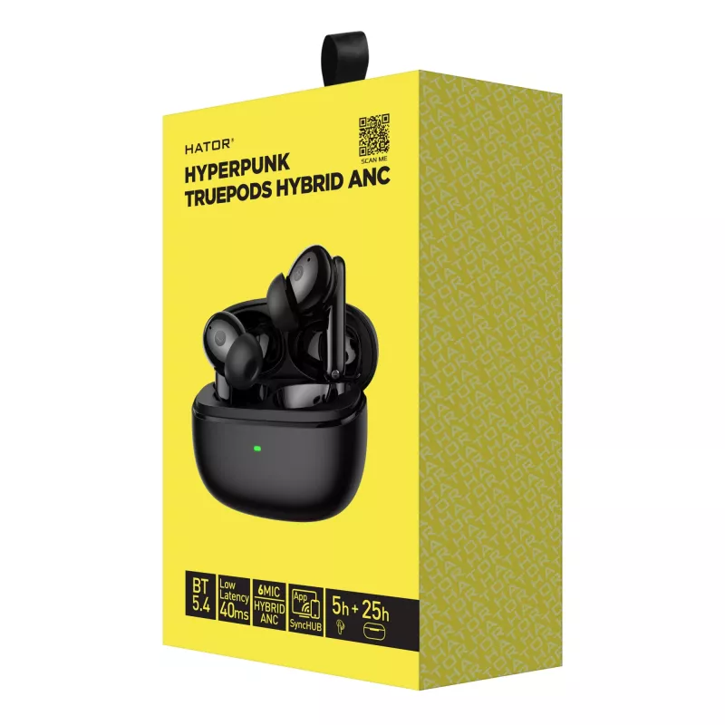 HATOR Hyperpunk Truepods Hybrid ANC belaidės ausinės TWS juodos