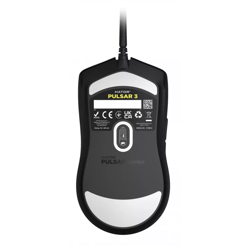 HATOR Pulsar 3, juoda - Optiniai geltoni 100M jungikliai, PixArt PMW 3311 (HTM610)