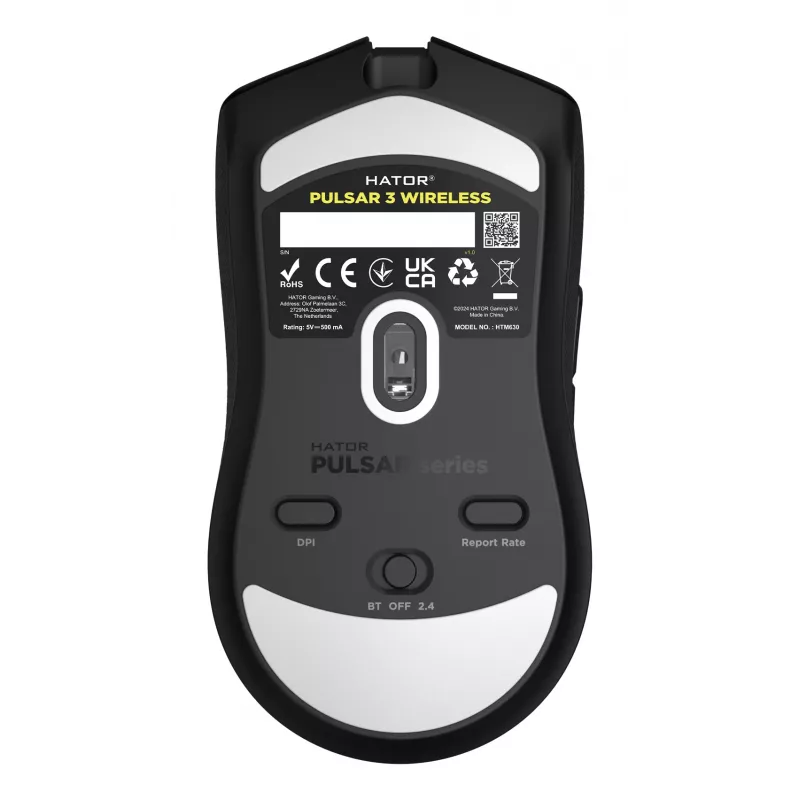 HATOR Pulsar 3 Wireless, juoda - Optiniai jungikliai Yellow 100M PixArt PMW 3311 (HTM630)