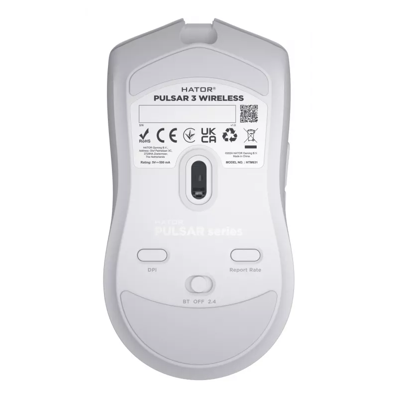HATOR Pulsar 3 Wireless, balta - Optiniai jungikliai Yellow 100M, PixArt PMW 3311 (HTM631)